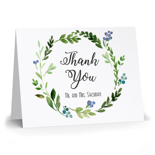Green Wreath Thank You Folded Note Cards